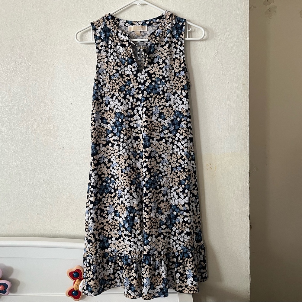 Michael Kors Floral Midi Dress - Navy and White